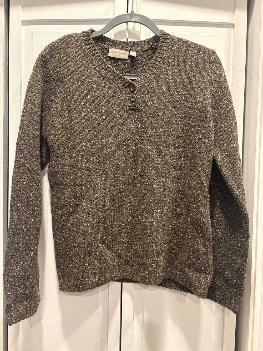 croft & barrow Brown Crewneck Sweater with Button Placket